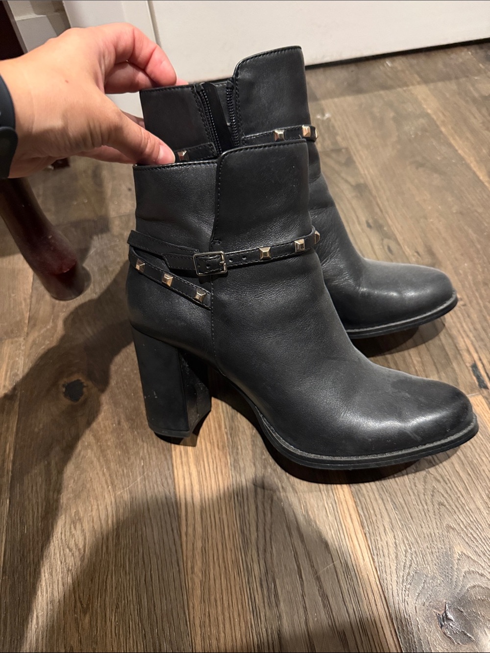 Aldo Black Leather Ankle Boots with Studded Strap